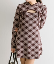 OLIVE des OLIVE | デコルテ開きフードミニワンピ(ワンピース)