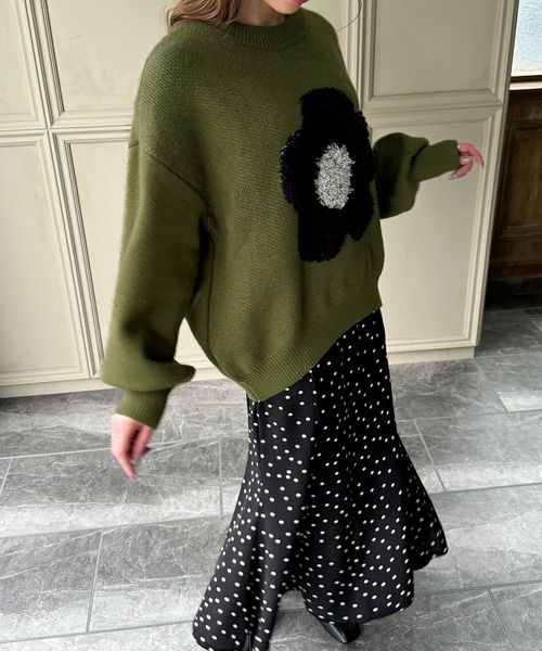 セール】フラワーメランジオーバーサイズニット（ニット/セーター