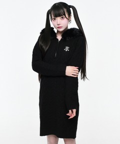 misekiseoul プリーツワンピース ブラック ミセキソウル 韓国 double button knit one piece BLACK（ワンピース）｜Miseki SEOUL