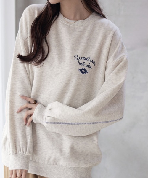 UNDERWRAPS(アンダーラップス)の「UNDERWRAPS オルテガBIGロゴ刺繍 裏起毛トレーナー(スウェット・レディース・オートミール/グリーン系その他/ブラック・フリー)」の14枚目の写真