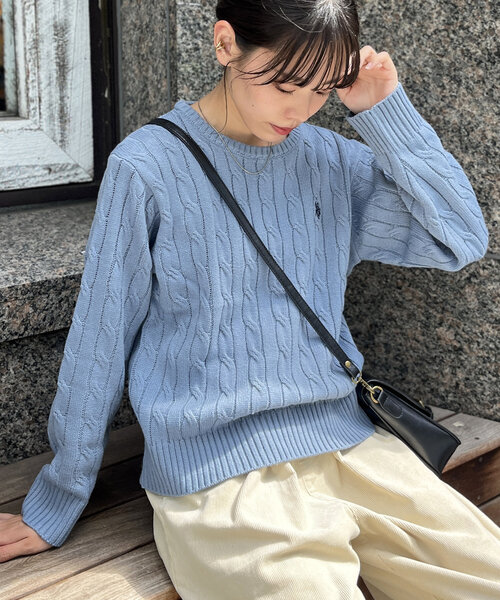 U.S. POLO ASSN.（ユーエスポロアッスン）の「ケーブルニット（ニット/セーター・レディース・レッド/グリーン/ネイビー/マスタード/サックスブルー/アイボリー/グレー・FREE）」の6枚目の写真