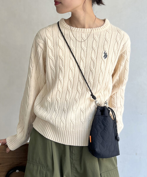 U.S. POLO ASSN.（ユーエスポロアッスン）の「ケーブルニット（ニット/セーター・レディース・レッド/グリーン/ネイビー/マスタード/サックスブルー/アイボリー/グレー・FREE）」の8枚目の写真