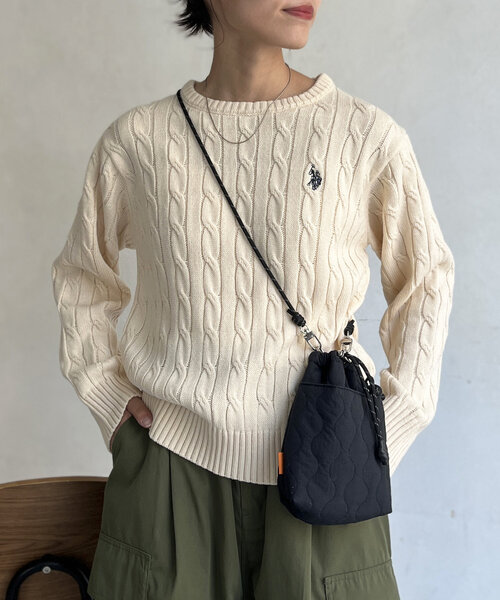 U.S. POLO ASSN.（ユーエスポロアッスン）の「ケーブルニット（ニット/セーター・レディース・レッド/グリーン/ネイビー/マスタード/サックスブルー/アイボリー/グレー・FREE）」の9枚目の写真
