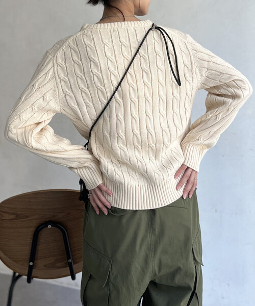U.S. POLO ASSN.（ユーエスポロアッスン）の「ケーブルニット（ニット/セーター・レディース・レッド/グリーン/ネイビー/マスタード/サックスブルー/アイボリー/グレー・FREE）」の11枚目の写真