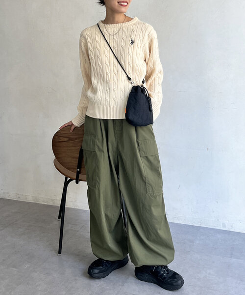 U.S. POLO ASSN.（ユーエスポロアッスン）の「ケーブルニット（ニット/セーター・レディース・レッド/グリーン/ネイビー/マスタード/サックスブルー/アイボリー/グレー・FREE）」の13枚目の写真