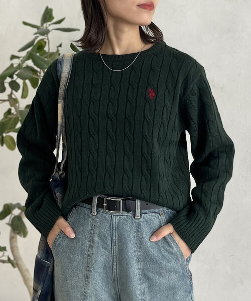 U.S. POLO ASSN.（ユーエスポロアッスン）の「ケーブルニット（ニット/セーター・レディース・レッド/グリーン/ネイビー/マスタード/サックスブルー/アイボリー/グレー・FREE）」の14枚目の写真