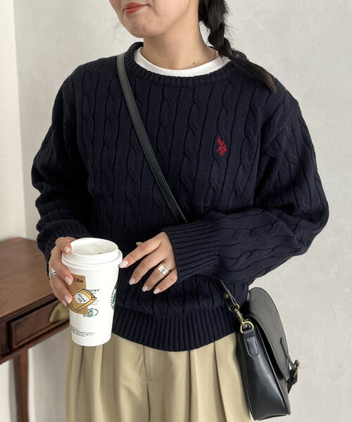 U.S. POLO ASSN.（ユーエスポロアッスン）の「ケーブルニット（ニット/セーター・レディース・レッド/グリーン/ネイビー/マスタード/サックスブルー/アイボリー/グレー・FREE）」の21枚目の写真
