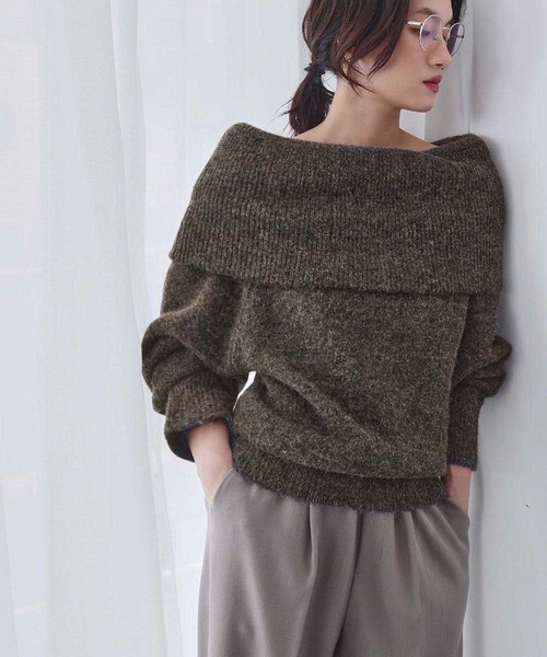 ELFRANK（エルフランク）の「《新色追加》2WAY オフショルダー ニット プルオーバー オフショルニット《着用動画あり》（ニット/セーター・レディース・チャコールグレー/グレイッシュベージュ/ブラック/アイボリー/カーキ・FREE）」の5枚目の写真