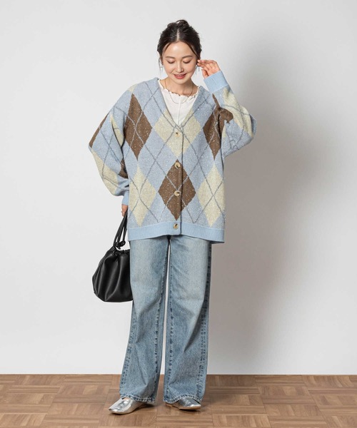 Right-on（ライトオン）の「ラメアーガイルカーディガン（カーディガン/ボレロ・レディース・ブルー/グリーン・XL/M/L）」の6枚目の写真