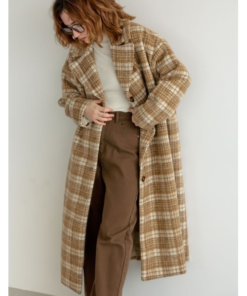 セール】[2024-25 WINTER COLLECTION]起毛チェック柄ロングチェスター