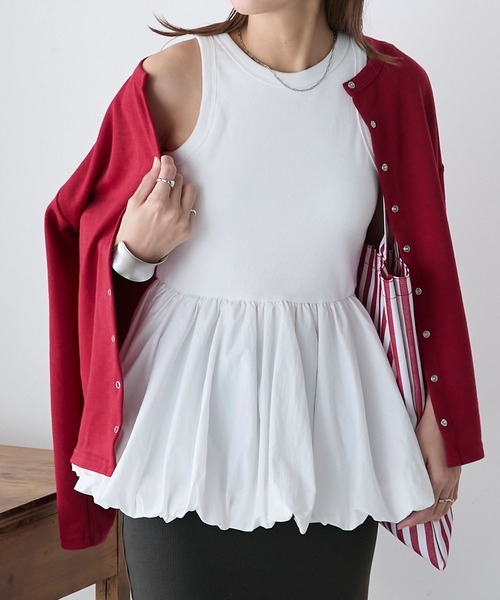 BONLECILL（ボンルシール）の「カップ付バルーンヘムタンクトップ（タンクトップ・レディース・チャコールグレー/オフホワイト/ブラック・FREE）」の17枚目の写真