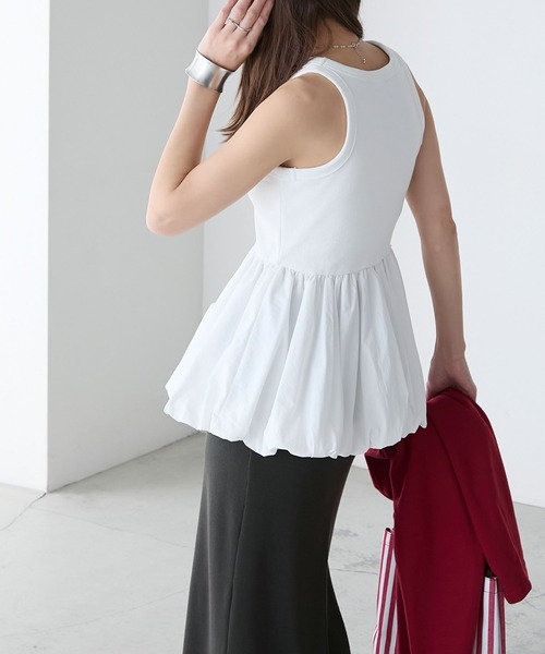 BONLECILL（ボンルシール）の「カップ付バルーンヘムタンクトップ（タンクトップ・レディース・チャコールグレー/オフホワイト/ブラック・FREE）」の21枚目の写真