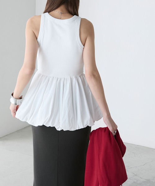 BONLECILL（ボンルシール）の「カップ付バルーンヘムタンクトップ（タンクトップ・レディース・チャコールグレー/オフホワイト/ブラック・FREE）」の22枚目の写真