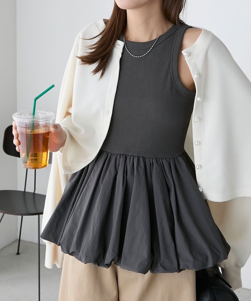 BONLECILL（ボンルシール）の「カップ付バルーンヘムタンクトップ（タンクトップ・レディース・チャコールグレー/オフホワイト/ブラック・FREE）」の6枚目の写真