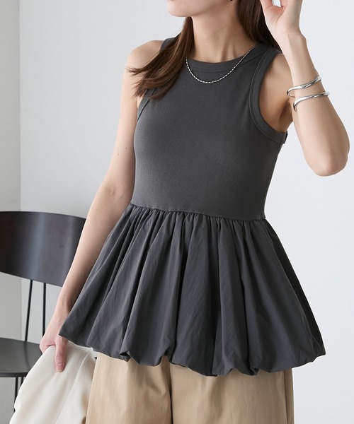 BONLECILL（ボンルシール）の「カップ付バルーンヘムタンクトップ（タンクトップ・レディース・チャコールグレー/オフホワイト/ブラック・FREE）」の9枚目の写真