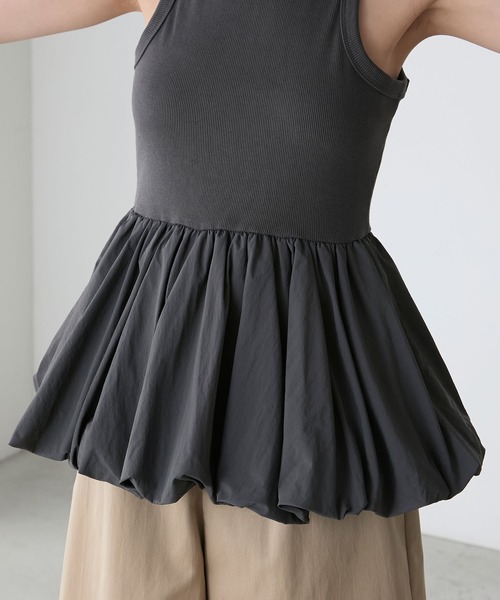 BONLECILL（ボンルシール）の「カップ付バルーンヘムタンクトップ（タンクトップ・レディース・チャコールグレー/オフホワイト/ブラック・FREE）」の13枚目の写真