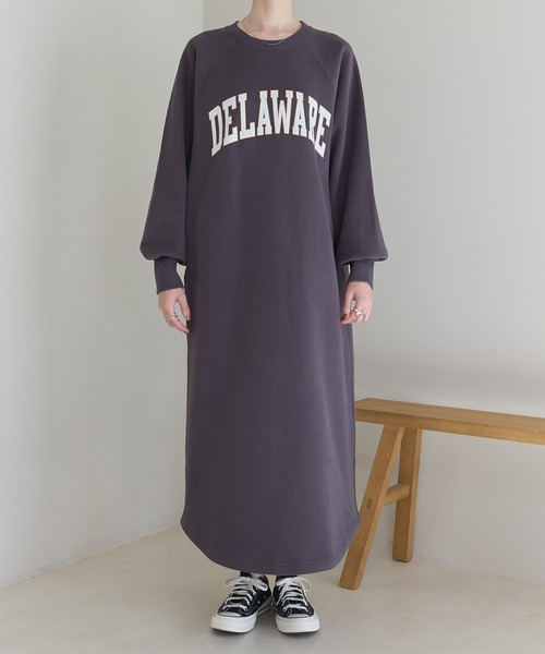 裏起毛カレッジロゴワンピース（ワンピース）｜meilmada（メイルマダ