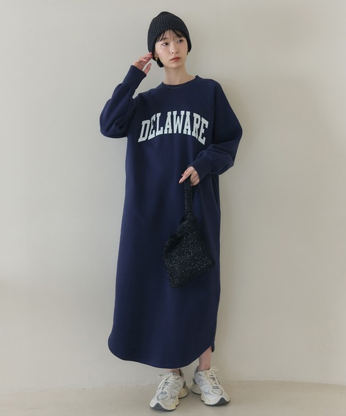 裏起毛カレッジロゴワンピース（ワンピース）｜meilmada（メイルマダ