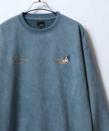 ANPAS | Faux Suede Chenille Embroidery Sweat Shirt/サガラ刺繍 フェイクスエード スウェット トレーナー アニマル ゴースト ワンポイント刺繍(スウェット)