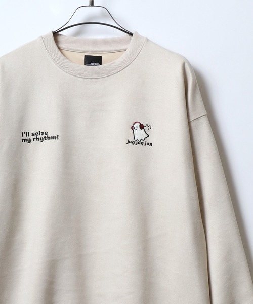 ANPAS(アンパス)の「Faux Suede Chenille Embroidery Sweat Shirt/サガラ刺繍 フェイクスエード スウェット トレーナー アニマル ゴースト ワンポイント刺繍(スウェット・メンズ・ホワイト系その他/ホワイト系その他3/ブルー系その他/グレー系その他2/ホワイト系その他2/グレー系その他・M/L)」の3枚目の写真