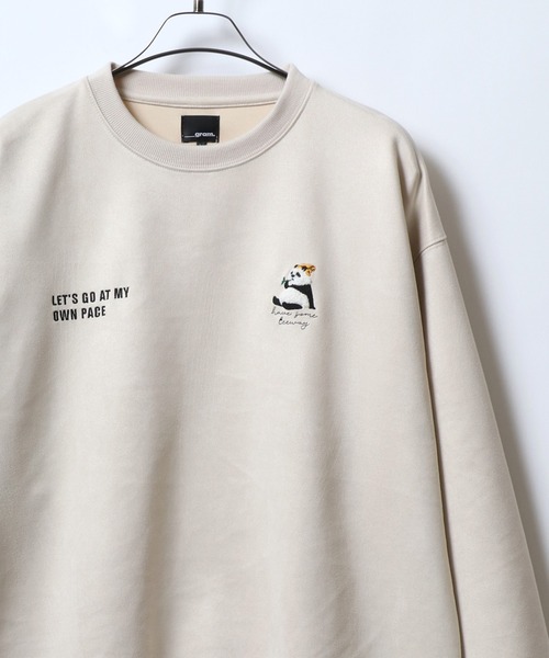 ANPAS(アンパス)の「Faux Suede Chenille Embroidery Sweat Shirt/サガラ刺繍 フェイクスエード スウェット トレーナー アニマル ゴースト ワンポイント刺繍(スウェット・メンズ・ホワイト系その他/ホワイト系その他3/ブルー系その他/グレー系その他2/ホワイト系その他2/グレー系その他・M/L)」の4枚目の写真