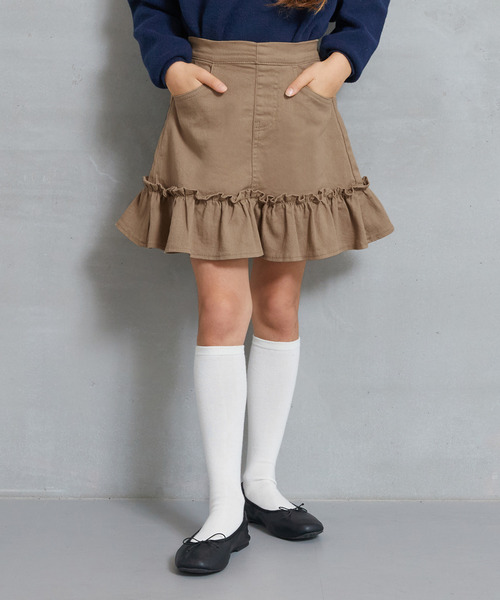 coca（coca）（コカ）の「キッズ ツイル裾フリル付きスカート（スカート・キッズ・ベージュ/ブラック・150/120/140/130）」の6枚目の写真