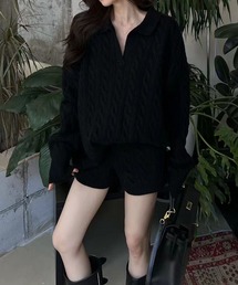 LYEON（リヨン）の「ケーブルポロトップス＆ショーパンニットセットアップ（ニット/セーター）」