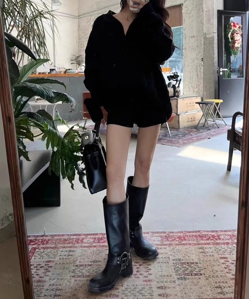 LYEON(リヨン)の「ケーブルポロトップス&ショーパンニットセットアップ(ニット/セーター・レディース・アイボリー/ブラック/グレー・FREE)」の10枚目の写真