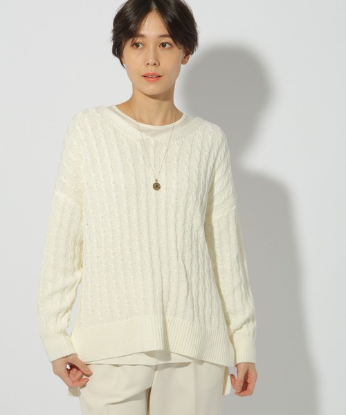 Elura(エルーラ)の「ケーブルVネックニット/286647(ニット/セーター・レディース・オレンジ/ネイビー/オフホワイト・FREE)」の2枚目の写真
