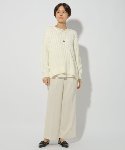 Elura(エルーラ)の「ケーブルVネックニット/286647(ニット/セーター・レディース・オレンジ/ネイビー/オフホワイト・FREE)」の4枚目の写真