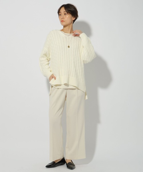 Elura(エルーラ)の「ケーブルVネックニット/286647(ニット/セーター・レディース・オレンジ/ネイビー/オフホワイト・FREE)」の5枚目の写真