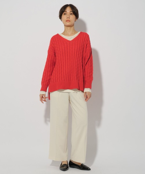 Elura(エルーラ)の「ケーブルVネックニット/286647(ニット/セーター・レディース・オレンジ/ネイビー/オフホワイト・FREE)」の7枚目の写真