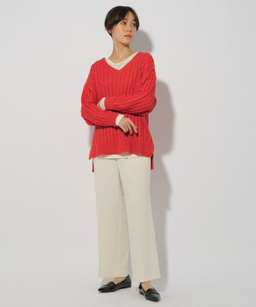 Elura(エルーラ)の「ケーブルVネックニット/286647(ニット/セーター・レディース・オレンジ/ネイビー/オフホワイト・FREE)」の8枚目の写真