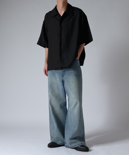 00s~ レーヨン リネン S/S オープンカラーシャツ 生成り ドレープ 光沢 Lui's シャツ レーヨンリネンオープンカラーs/sシャツ メンズ