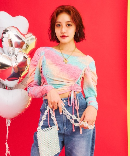 What Is Heart(ワットイズハート)の「shirring cut and sew - シャーリングカットソー -(Tシャツ/カットソー・レディース・ピンク/ブルー・FREE)」の8枚目の写真
