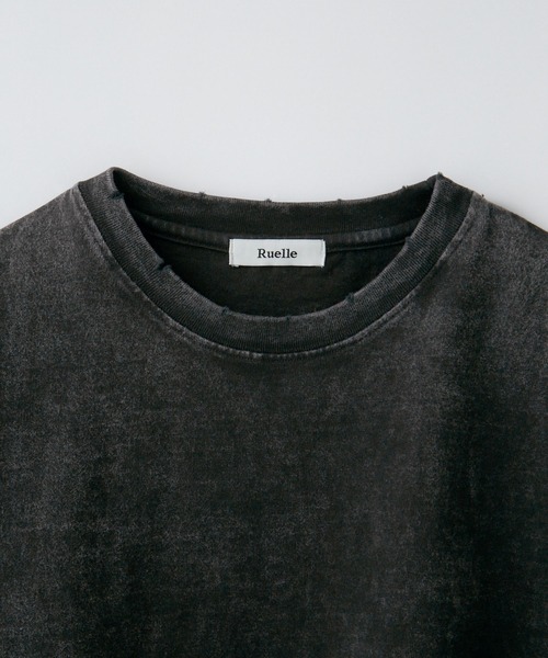Ruelle（ルーエル）の「【Ruelle】Pigment-Dyed Cropped T-Shirt / ピグメント加工クロップド丈Tシャツ（Tシャツ/カットソー・メンズ・ブラック/アッシュグレー・L/M/S）」の7枚目の写真