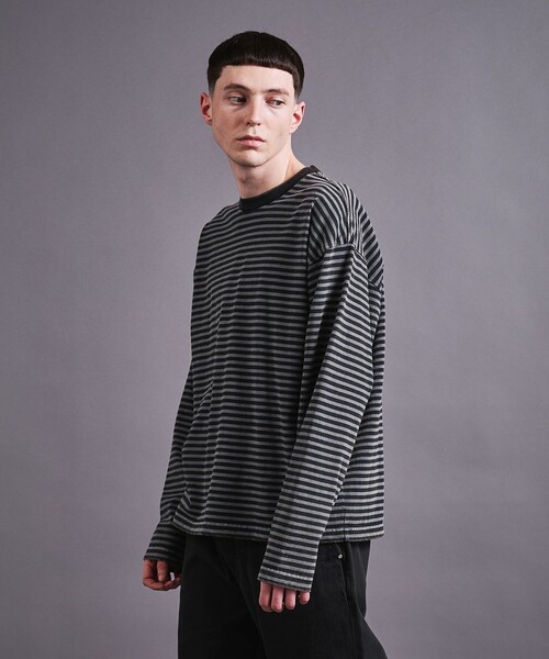 MONKEY TIME（モンキータイム）の「アシッドウォッシュ ボーダー ロングスリーブ Tシャツ（Tシャツ/カットソー・メンズ・ダークグレー/ピンク・S/XL/M/L）」の3枚目の写真