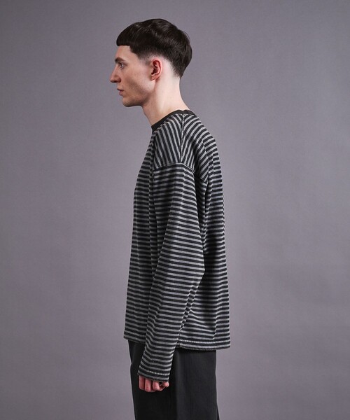 セール】アシッドウォッシュ ボーダー ロングスリーブ Tシャツ