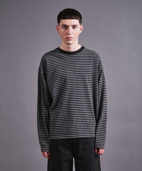 naptime aw fw 2024 ボーダーロングTシャツ　ブラック VATANLOOP × monkey time＞ オーガニック ボーダー ロング