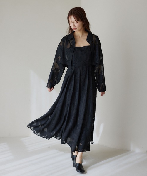 セットワンピ】フラワージャガードシアーシャツSETワンピース