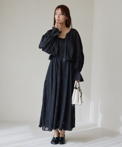 セットワンピ】フラワージャガードシアーシャツSETワンピース