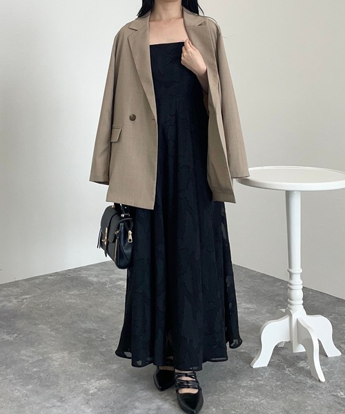 セットワンピ】フラワージャガードシアーシャツSETワンピース