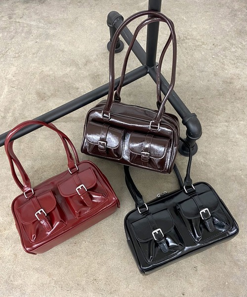 non-hedge(ノンヘッジ)の「2ポケット付合成皮革ボストンバッグ(ボストンバッグ・レディース・レッド/ブラック/ブラウン/キャメル/ピンク/シルバー・FREE)」の22枚目の写真
