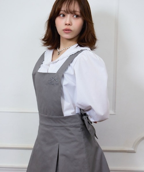 FickleBebe ジャンパースカート 水色 フリル Fickle Bebe スカート サテンボリュームギャザースカート