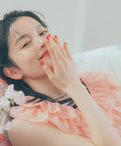 Dot＆Stripes CHILD WOMAN（ドットアンドストライプス　チャイルドウーマン）の「ナイロンフリルティアード ノースリブラウス（シャツ/ブラウス・レディース・ネイビー/イエロー/ピンク・FREE）」の5枚目の写真