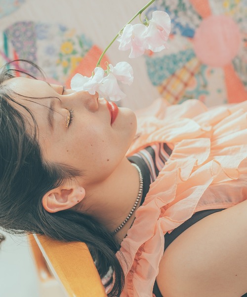 Dot＆Stripes CHILD WOMAN（ドットアンドストライプス　チャイルドウーマン）の「ナイロンフリルティアード ノースリブラウス（シャツ/ブラウス・レディース・ネイビー/イエロー/ピンク・FREE）」の12枚目の写真