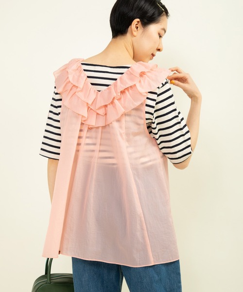 Dot＆Stripes CHILD WOMAN（ドットアンドストライプス　チャイルドウーマン）の「ナイロンフリルティアード ノースリブラウス（シャツ/ブラウス・レディース・ネイビー/イエロー/ピンク・FREE）」の15枚目の写真