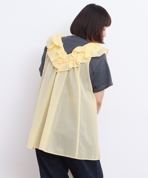 Dot＆Stripes CHILD WOMAN（ドットアンドストライプス　チャイルドウーマン）の「ナイロンフリルティアード ノースリブラウス（シャツ/ブラウス・レディース・ネイビー/イエロー/ピンク・FREE）」の22枚目の写真