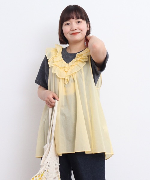 Dot＆Stripes CHILD WOMAN（ドットアンドストライプス　チャイルドウーマン）の「ナイロンフリルティアード ノースリブラウス（シャツ/ブラウス・レディース・ネイビー/イエロー/ピンク・FREE）」の21枚目の写真