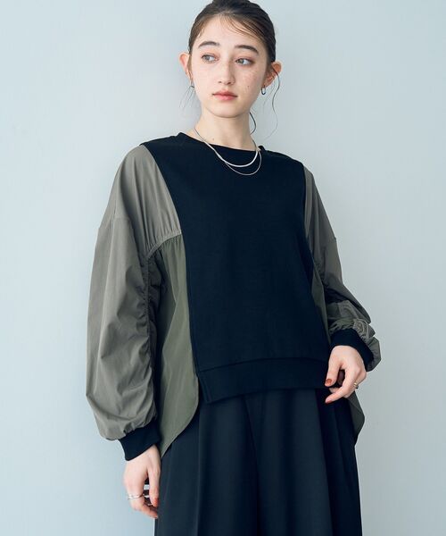 Editt by YECCA VECCA(エディットバイイェッカヴェッカ)の「ギャザーデザインプルオーバー(Tシャツ/カットソー・レディース・グレー/ブラック・FREE)」の1枚目の写真